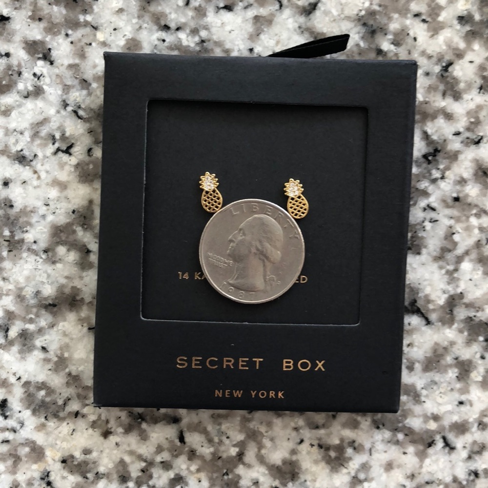 14K Gold Dipped Pineapple Stud Earrings - Picture 2 of 2
